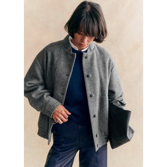 NWT Sezane Ryler in Grey Virgin Wool Bomber Jacket 34 / 2 - Picture 9 of 10